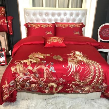 91家纺网 家纺一手货源 找家纺 玖玖爱 2021新款100支婚庆绣花四件套 龙凤姻缘