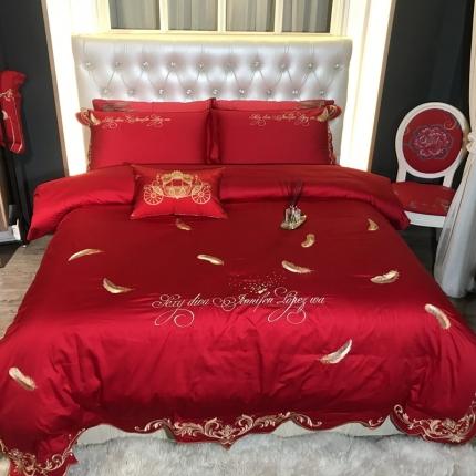 91家纺网 家纺一手货源 找家纺 玖玖爱 2021新款100支婚庆绣花四件套 霓裳羽衣