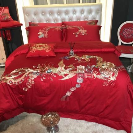 91家纺网 家纺一手货源 找家纺 玖玖爱 2021新款100支婚庆绣花四件套 喜嫁