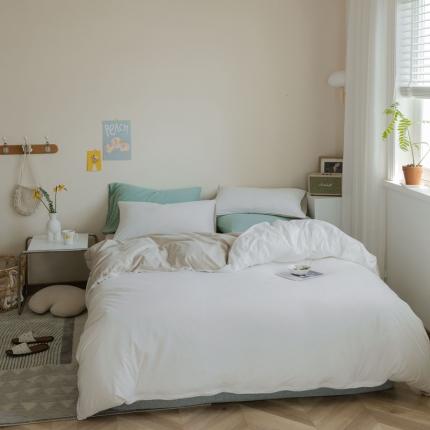 91家纺网 家纺一手货源 找家纺 （总）华超针织 2021新款天竺棉纯色双拼四件套