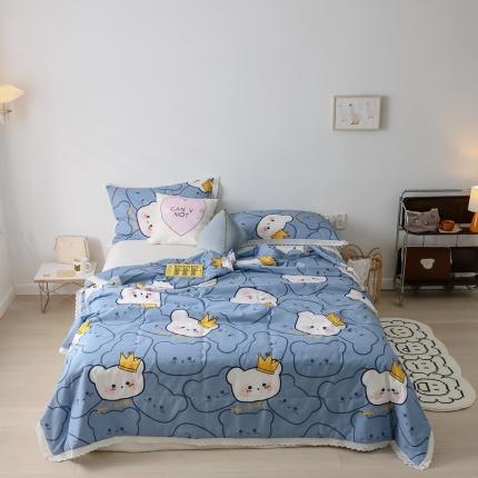 91家纺网 家纺一手货源 找家纺 丽笙 2021新款全棉印花花边夏被 白富美灰