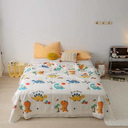 丽笙 2021新款全棉印花花边夏被 热带恐龙