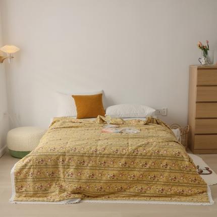 丽笙 2021新款全棉印花花边夏被 橡皮花黄