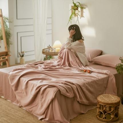丽笙 2021新款60兰精天丝素色刺绣系列夏被 珊瑚粉
