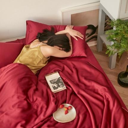 91家纺网 家纺一手货源 找家纺 丽笙 2021新款60兰精天丝素色刺绣系列夏被 胭脂红