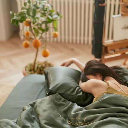 丽笙 2021新款60兰精天丝素色刺绣系列夏被 玛瑙绿