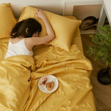 91家纺网 家纺一手货源 找家纺 丽笙 2021新款60兰精天丝素色刺绣系列夏被 秋香黄