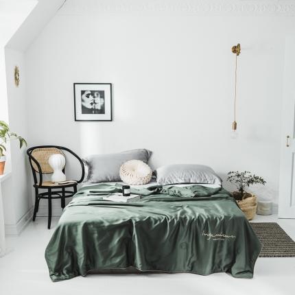 91家纺网 家纺一手货源 找家纺 丽笙 2021新款60兰精天丝素色刺绣系列夏被 玛瑙绿