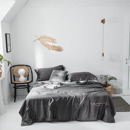 91家纺网 家纺一手货源 找家纺 丽笙 2021新款60兰精天丝素色刺绣系列夏被 深玄灰