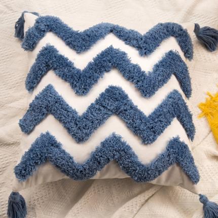 91家纺网 家纺一手货源 找家纺 恋佳 2020新款全棉簇绒绣抱枕套 波浪蓝