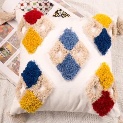 91家纺网 家纺一手货源 找家纺 恋佳 2020新款全棉簇绒绣抱枕套 菱形多色白