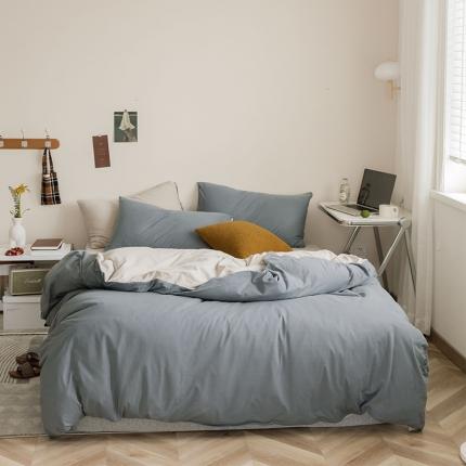 91家纺网 家纺一手货源 找家纺 华超针织 2021新款天竺棉纯色双拼四件套 双拼深灰拼杏色