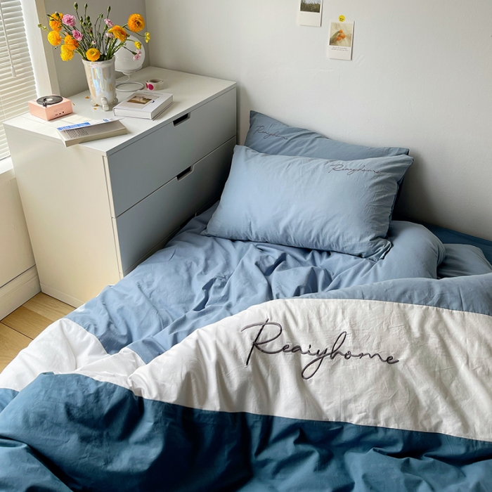 91家纺网 家纺一手货源 找家纺 蓝巢家纺 2021新款全棉水洗棉四件套早安系列 早安宾利蓝