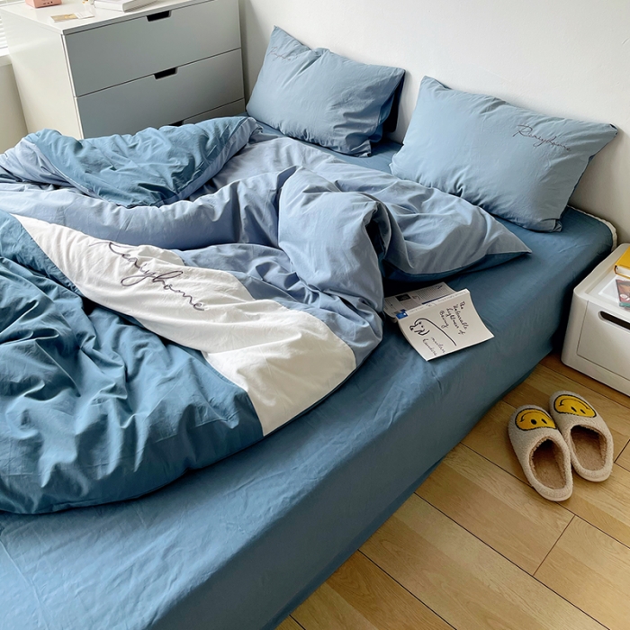 91家纺网 家纺一手货源 找家纺 蓝巢家纺 2021新款全棉水洗棉四件套早安系列 早安宾利蓝