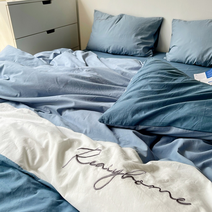 91家纺网 家纺一手货源 找家纺 蓝巢家纺 2021新款全棉水洗棉四件套早安系列 早安宾利蓝