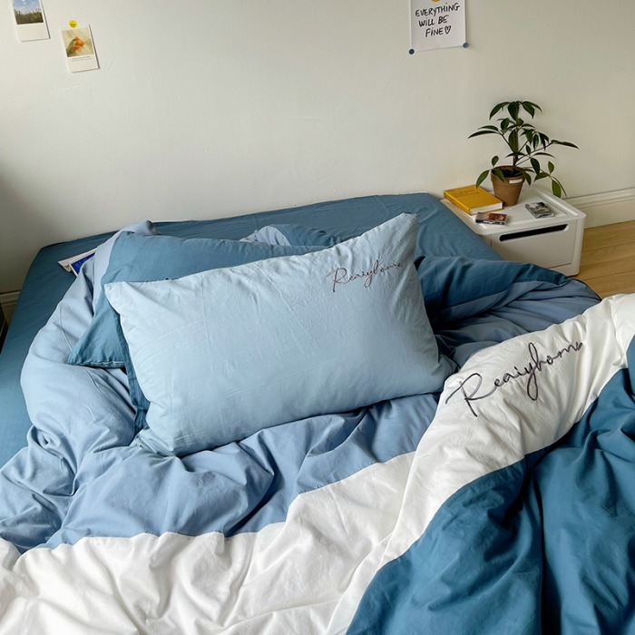 91家纺网 家纺一手货源 找家纺 蓝巢家纺 2021新款全棉水洗棉四件套早安系列 早安宾利蓝