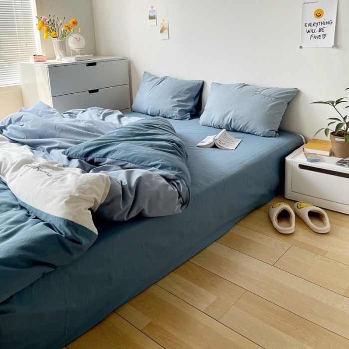 91家纺网 家纺一手货源 找家纺 蓝巢家纺 2021新款全棉水洗棉四件套早安系列 早安宾利蓝