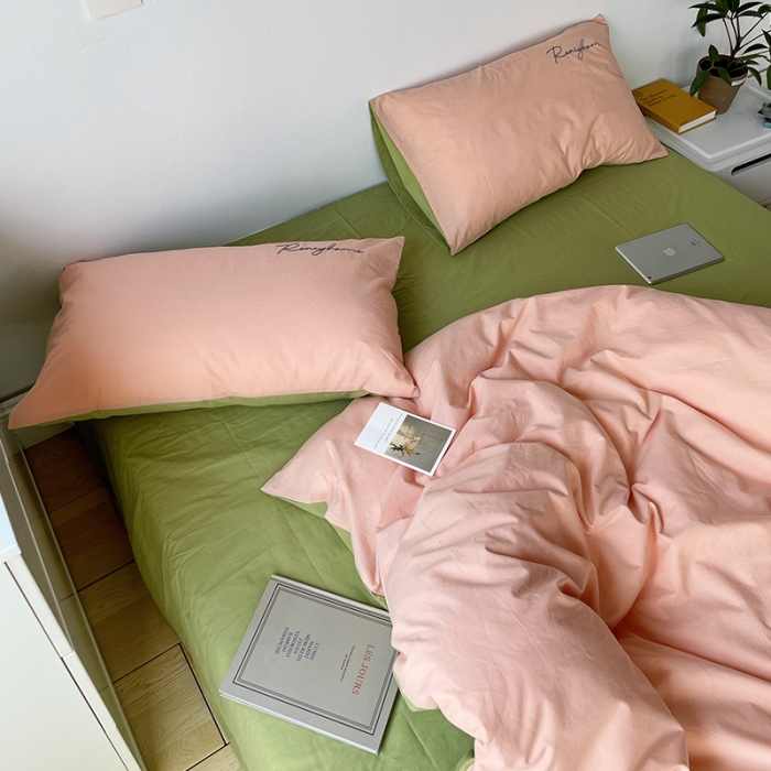 91家纺网 家纺一手货源 找家纺 蓝巢家纺 2021新款全棉水洗棉四件套早安系列 早安抹茶绿