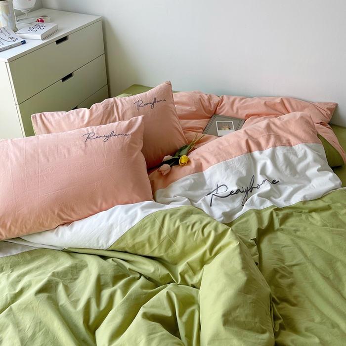 91家纺网 家纺一手货源 找家纺 蓝巢家纺 2021新款全棉水洗棉四件套早安系列 早安抹茶绿