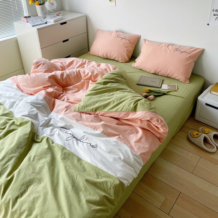 91家纺网 家纺一手货源 找家纺 蓝巢家纺 2021新款全棉水洗棉四件套早安系列 早安抹茶绿