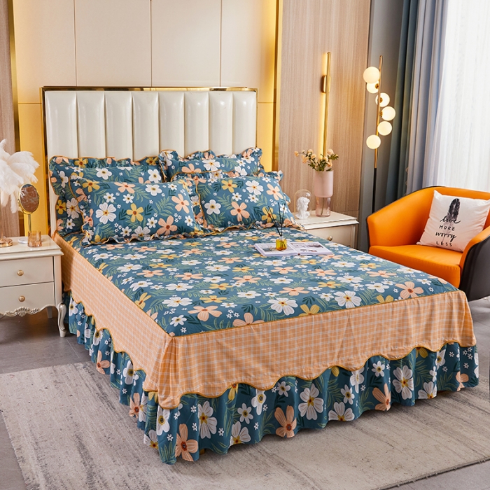 91家纺网 家纺一手货源 找家纺 十个点 2021新款弯边床裙花园假期-绿