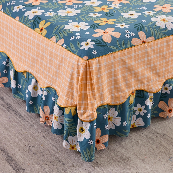 91家纺网 家纺一手货源 找家纺 十个点 2021新款弯边床裙花园假期-绿