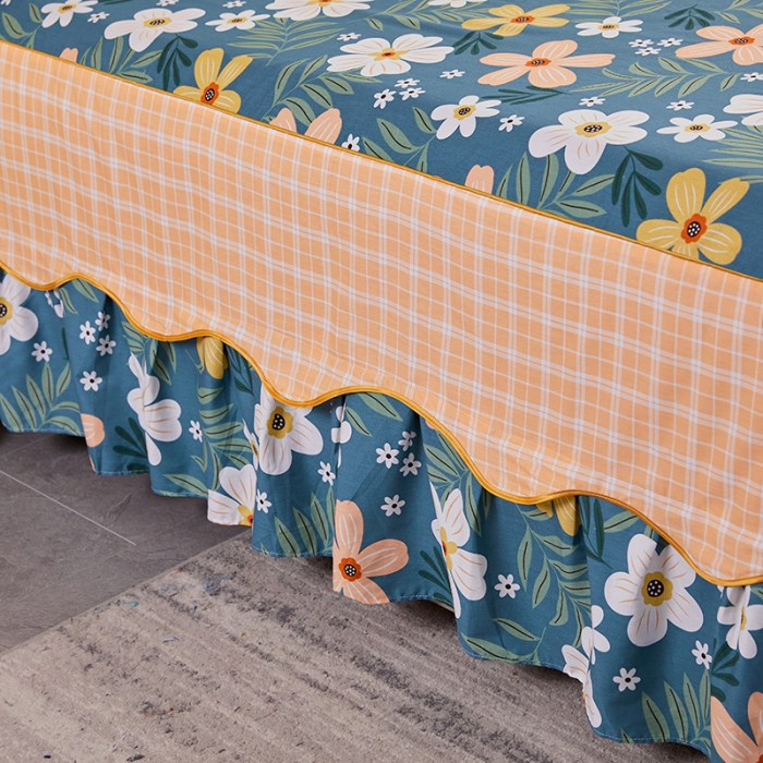 91家纺网 家纺一手货源 找家纺 十个点 2021新款弯边床裙花园假期-绿