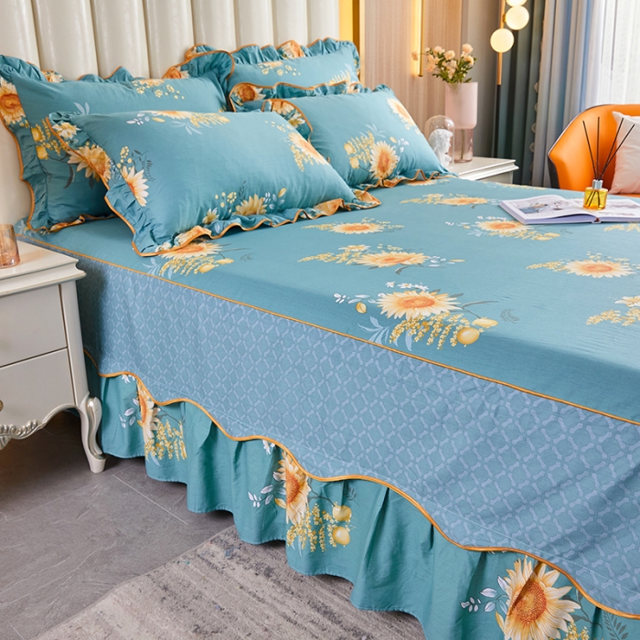 91家纺网 家纺一手货源 找家纺 十个点 2021新款弯边床裙浪漫飞花-兰