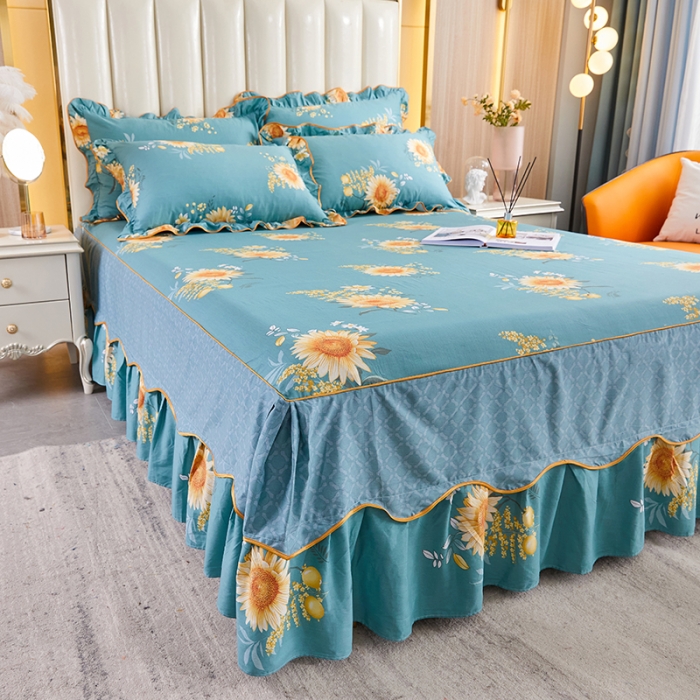 91家纺网 家纺一手货源 找家纺 十个点 2021新款弯边床裙浪漫飞花-兰