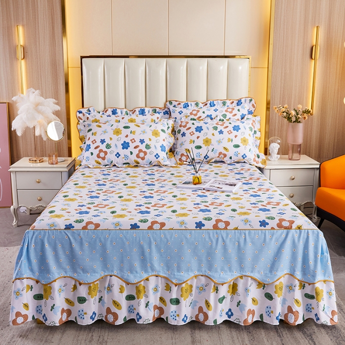 91家纺网 家纺一手货源 找家纺 十个点 2021新款弯边床裙漫步花间-白