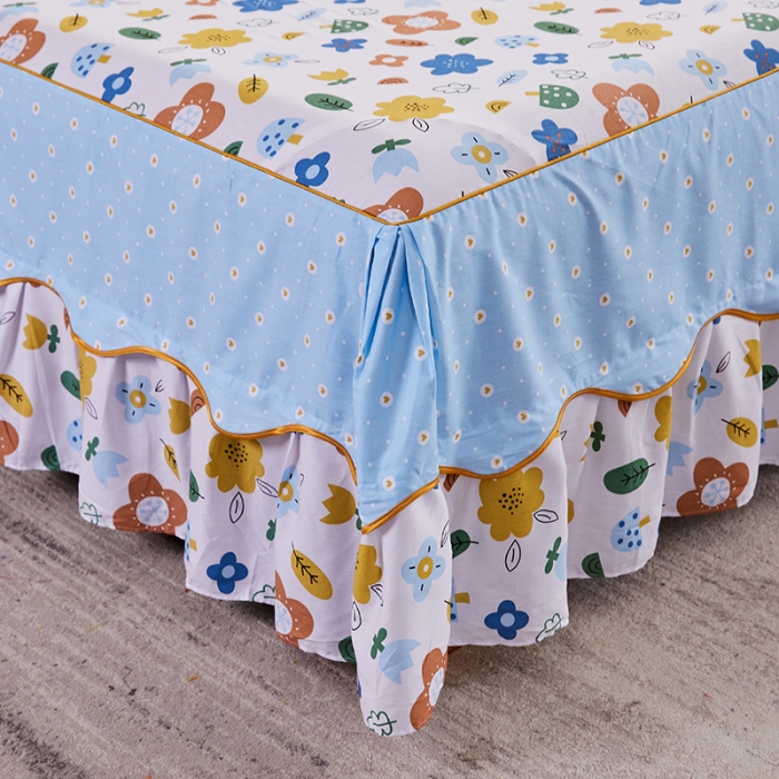 91家纺网 家纺一手货源 找家纺 十个点 2021新款弯边床裙漫步花间-白