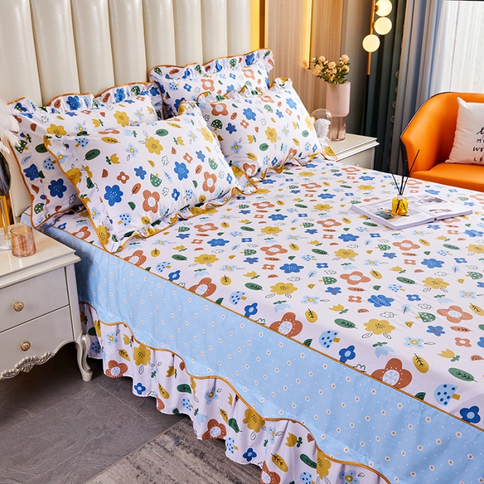 91家纺网 家纺一手货源 找家纺 十个点 2021新款弯边床裙漫步花间-白