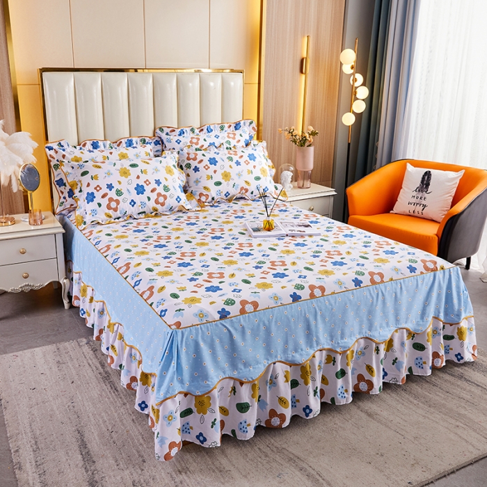 91家纺网 家纺一手货源 找家纺 十个点 2021新款弯边床裙漫步花间-白