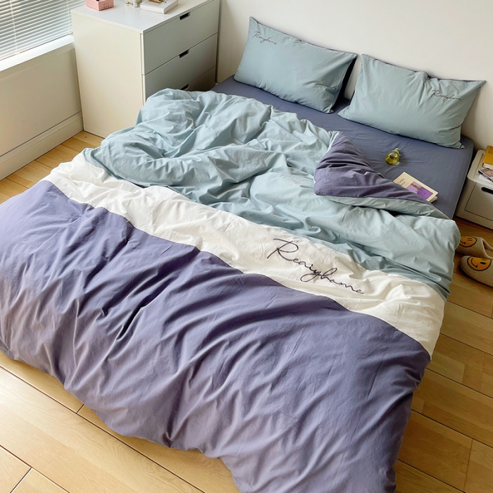 91家纺网 家纺一手货源 找家纺 蓝巢家纺 2021新款全棉水洗棉四件套早安系列 早安紫灰