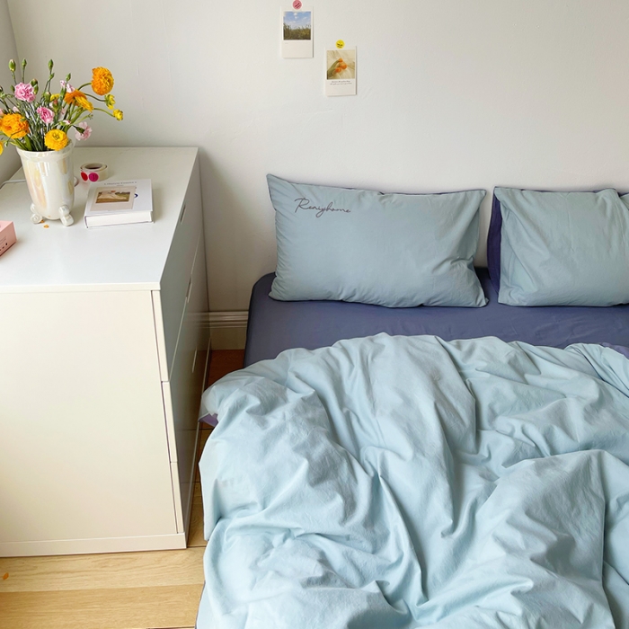 91家纺网 家纺一手货源 找家纺 蓝巢家纺 2021新款全棉水洗棉四件套早安系列 早安紫灰