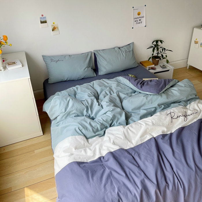 91家纺网 家纺一手货源 找家纺 蓝巢家纺 2021新款全棉水洗棉四件套早安系列 早安紫灰