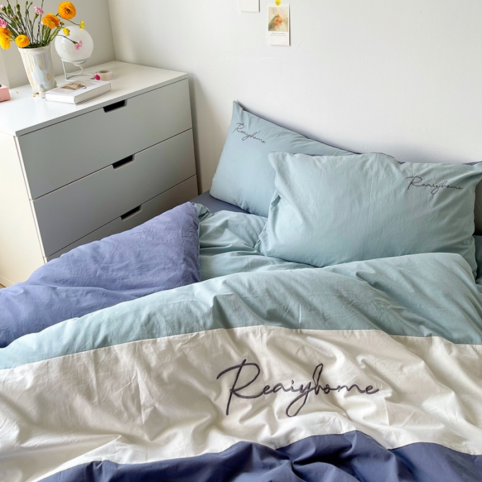 91家纺网 家纺一手货源 找家纺 蓝巢家纺 2021新款全棉水洗棉四件套早安系列 早安紫灰