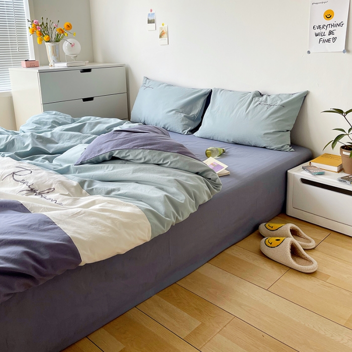 91家纺网 家纺一手货源 找家纺 蓝巢家纺 2021新款全棉水洗棉四件套早安系列 早安紫灰