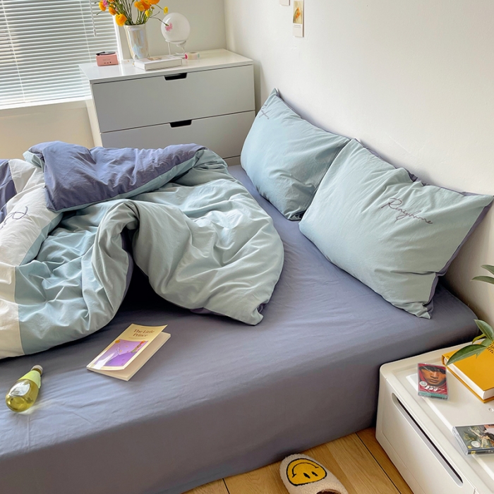 91家纺网 家纺一手货源 找家纺 蓝巢家纺 2021新款全棉水洗棉四件套早安系列 早安紫灰