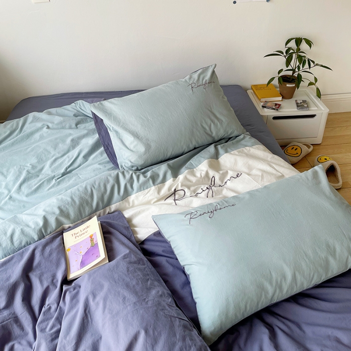 91家纺网 家纺一手货源 找家纺 蓝巢家纺 2021新款全棉水洗棉四件套早安系列 早安紫灰