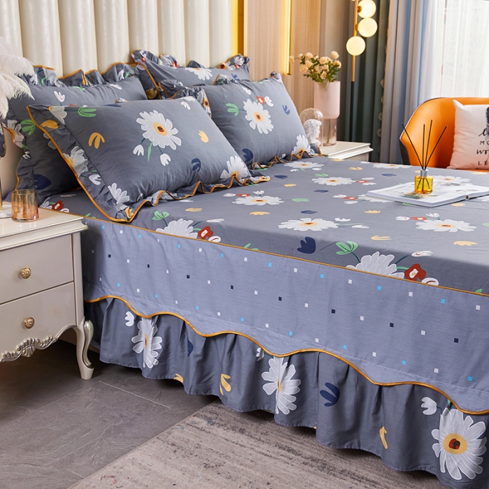 91家纺网 家纺一手货源 找家纺 十个点 2021新款弯边床裙弥香-灰