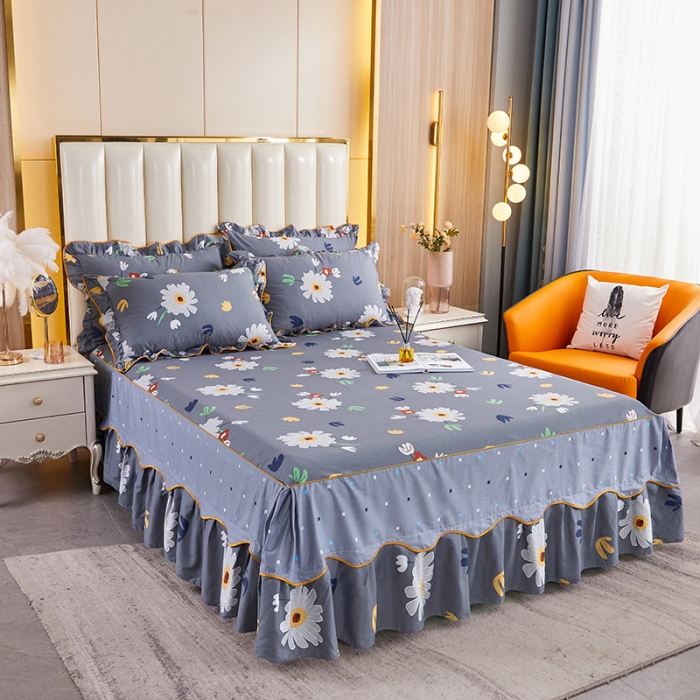 91家纺网 家纺一手货源 找家纺 十个点 2021新款弯边床裙弥香-灰