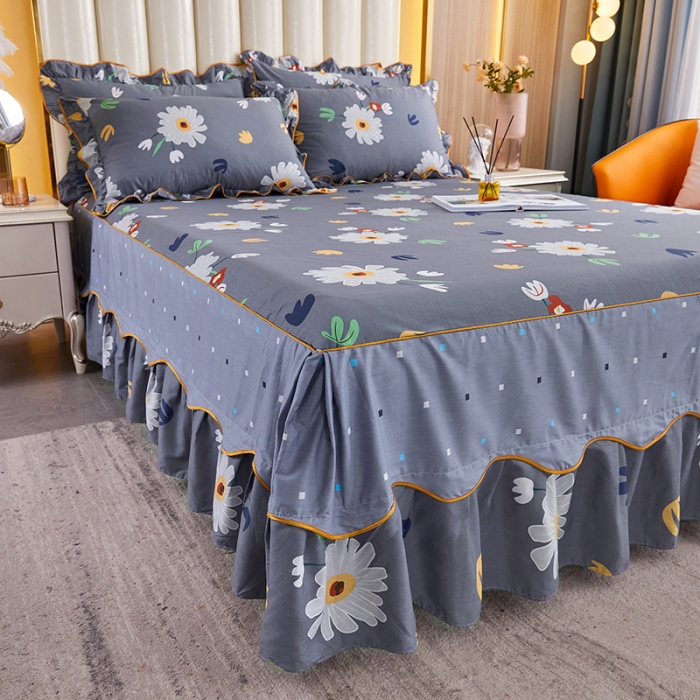 91家纺网 家纺一手货源 找家纺 十个点 2021新款弯边床裙弥香-灰