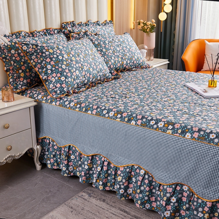 91家纺网 家纺一手货源 找家纺 十个点 2021新款弯边床裙 轻舞含香-蓝