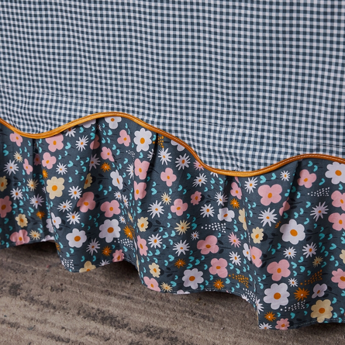 91家纺网 家纺一手货源 找家纺 十个点 2021新款弯边床裙 轻舞含香-蓝