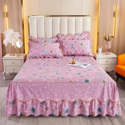 91家纺网 家纺一手货源 找家纺 十个点 2021新款弯边床裙 绚放韵语-豆沙