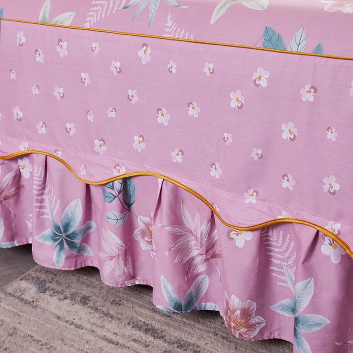 91家纺网 家纺一手货源 找家纺 十个点 2021新款弯边床裙 绚放韵语-豆沙