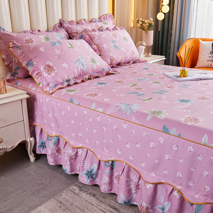 91家纺网 家纺一手货源 找家纺 十个点 2021新款弯边床裙 绚放韵语-豆沙