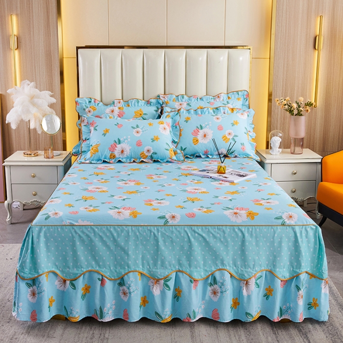 91家纺网 家纺一手货源 找家纺 十个点 2021新款弯边床裙 玉香妃-蓝