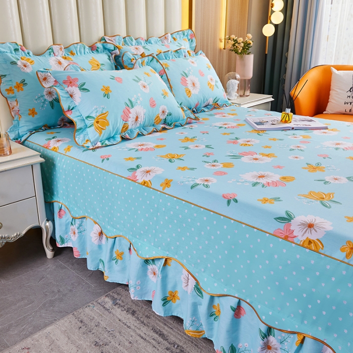 91家纺网 家纺一手货源 找家纺 十个点 2021新款弯边床裙 玉香妃-蓝